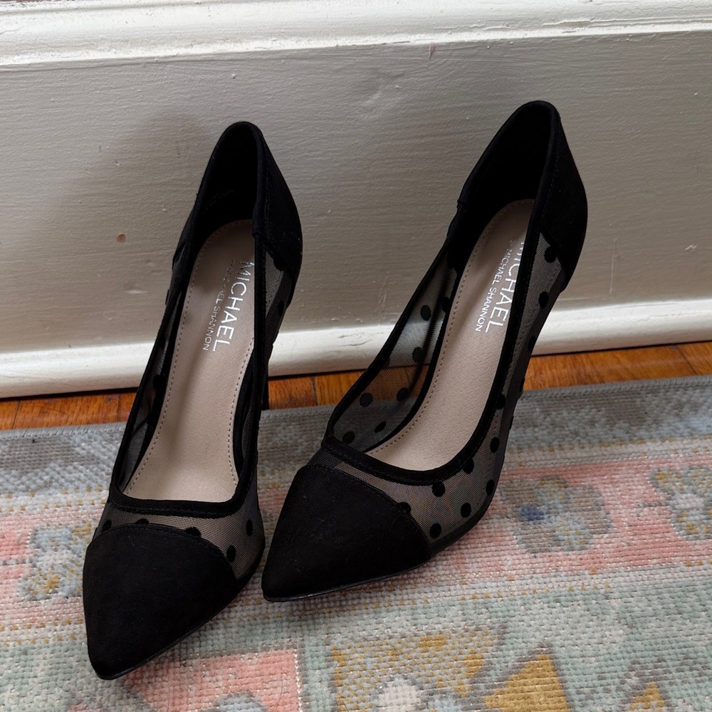 MICHAEL Michael Shannon Black Sheer Polka Dot Pointed-Toe Pumps